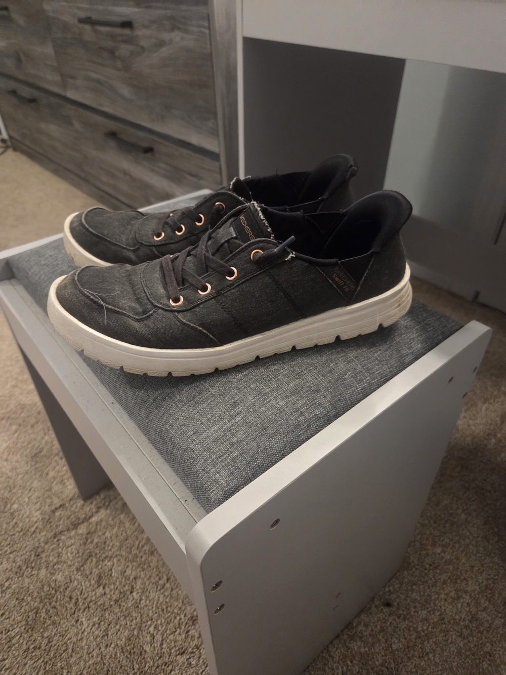 Skechers Black Canvas Low-Top Sneakers with White Sole